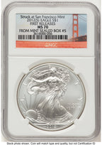 2012-(S) Silver Eagle FR San Francisco Bridge Label NGC MS70