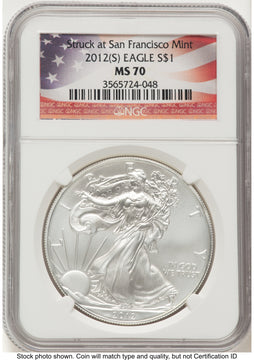 2012-(S) Silver Eagle Flag Label NGC MS70