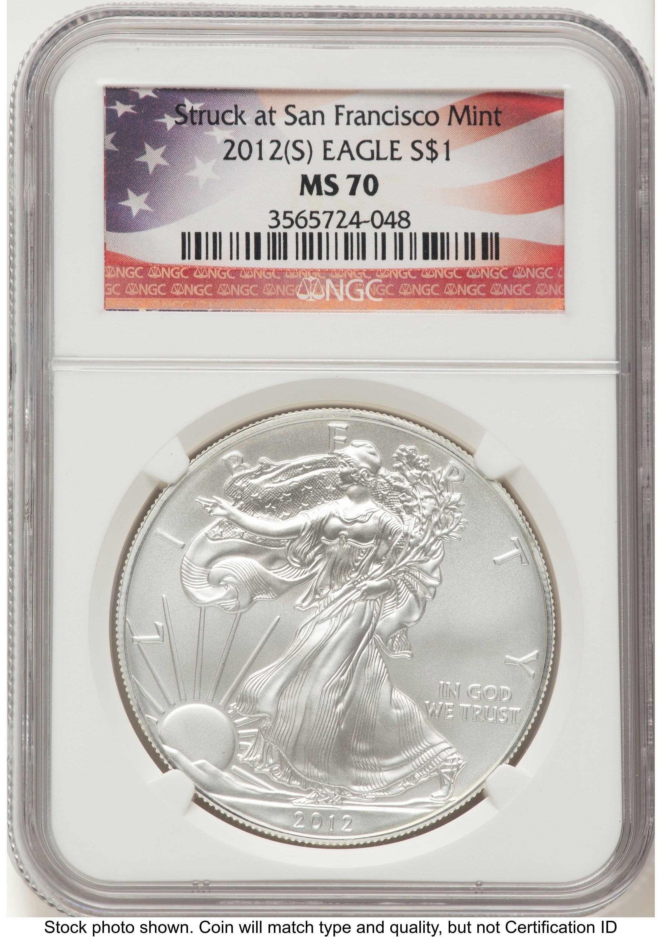 2012-(S) Silver Eagle Flag Label NGC MS70