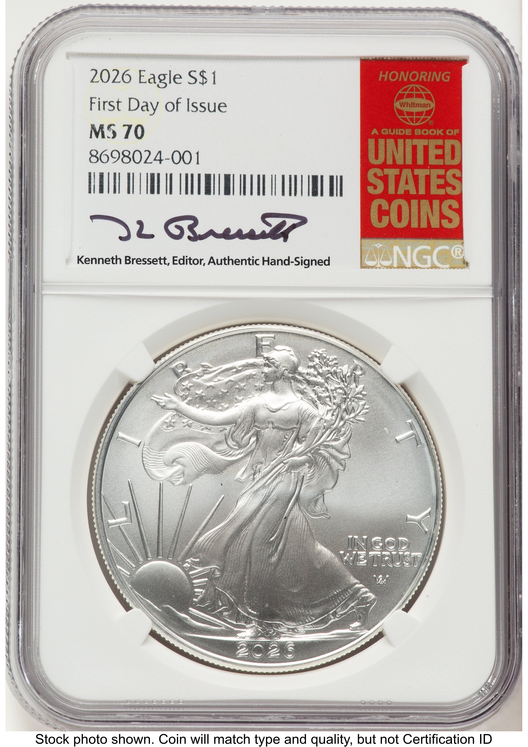 2026 Silver Eagle FDI Kenneth Bressett Red Book NGC MS70 | LCR Coin