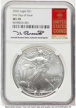 2026 Silver Eagle FDI Kenneth Bressett Red Book NGC MS70