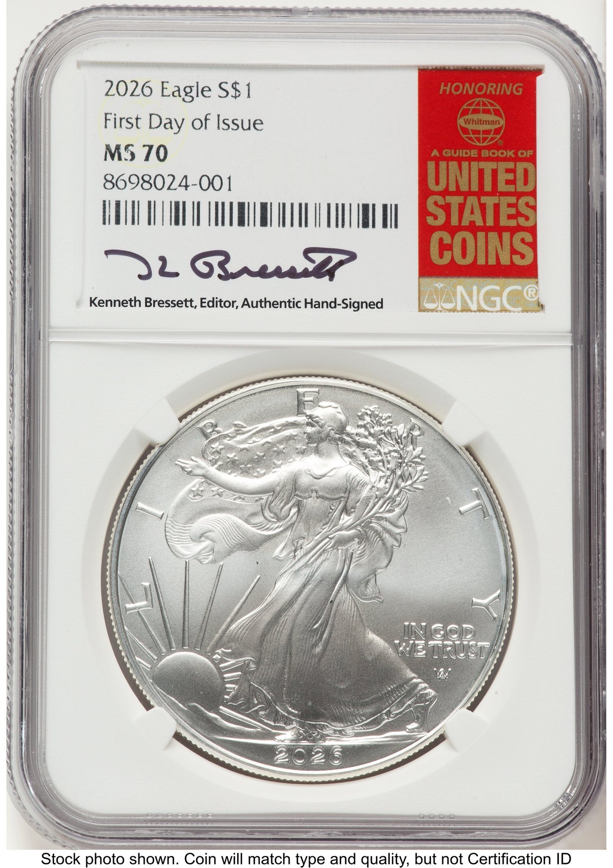 2026 Silver Eagle FDI Kenneth Bressett Red Book NGC MS70
