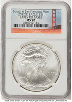 2012-(S) Silver Eagle ER San Francisco Bridge Label NGC MS70