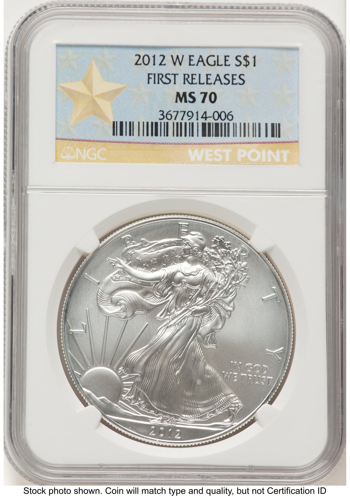 2012-W Burnished Silver Eagle 1 oz FR West Point Star Label NGC MS70