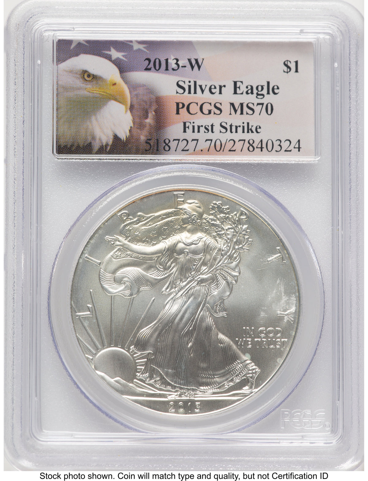 2013-W Burnished Silver Eagle 1 oz FS Eagle Flag Label PCGS MS70
