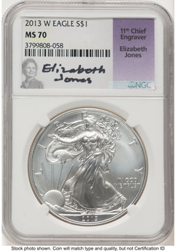 2013-W Burnished Silver Eagle 1 oz Elizabeth Jones NGC MS70