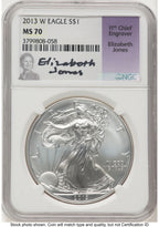 2013-W Burnished Silver Eagle 1 oz Elizabeth Jones NGC MS70