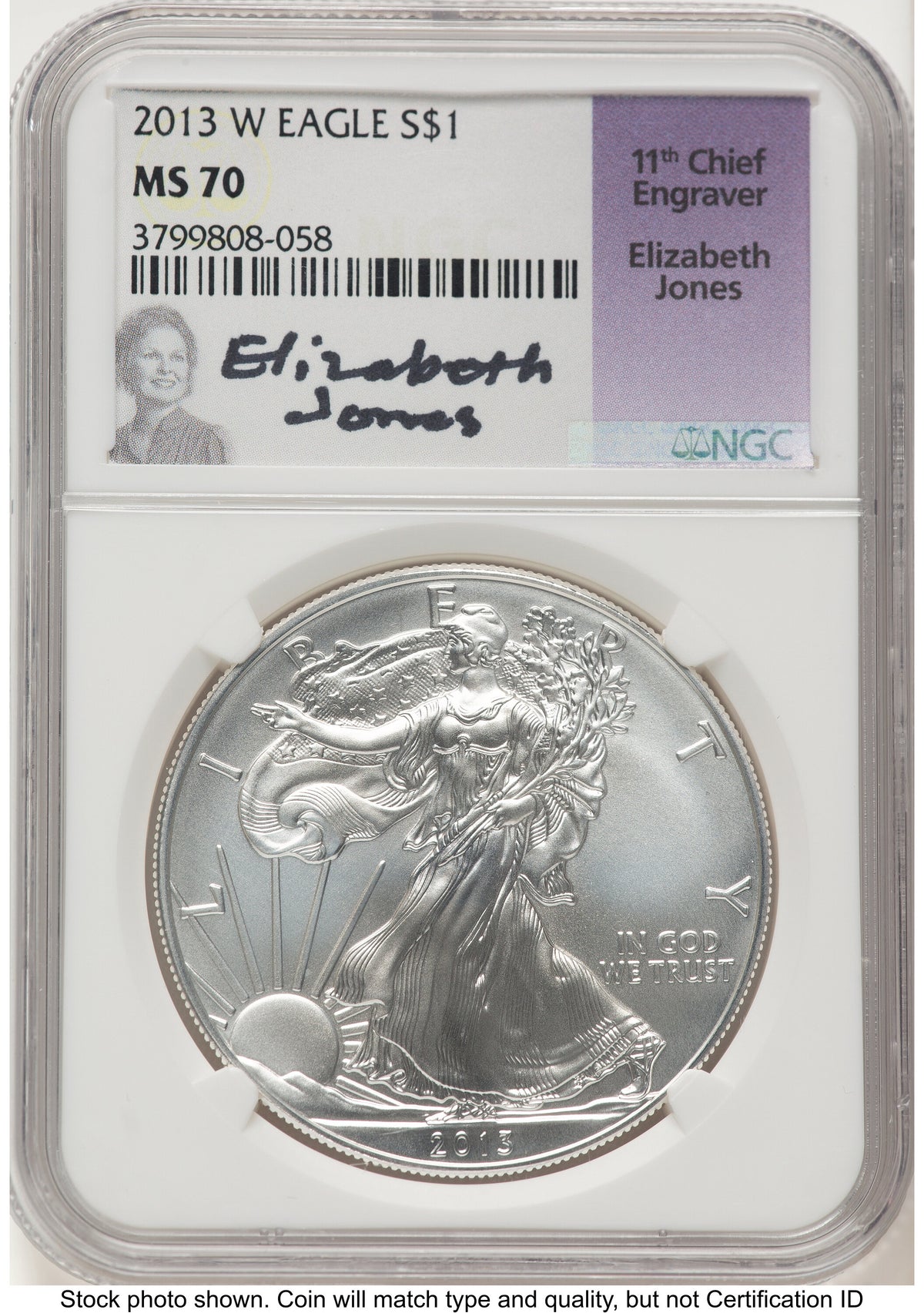 2013-W Burnished Silver Eagle 1 oz Elizabeth Jones NGC MS70