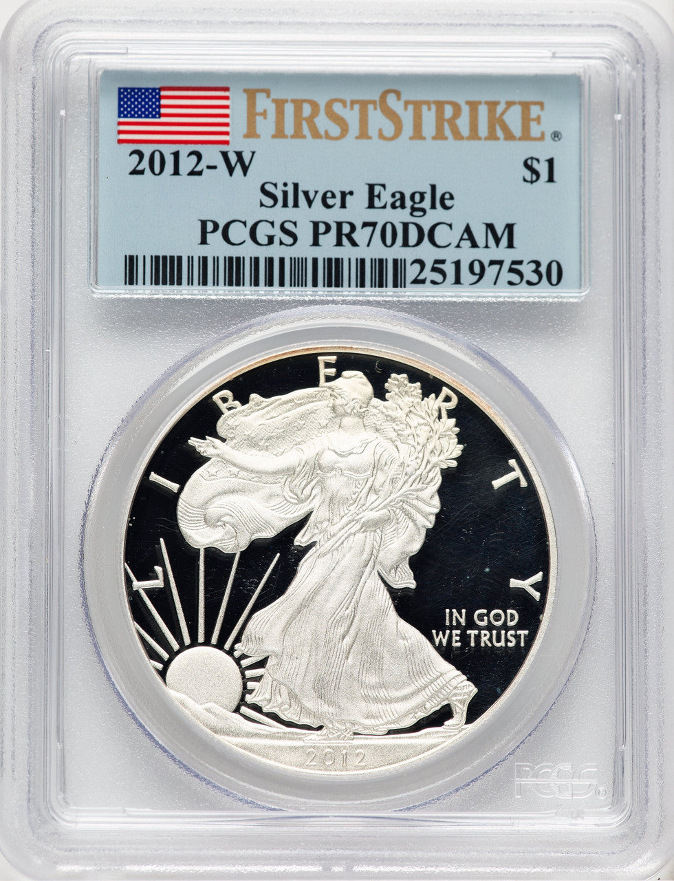 2012-W Proof Silver Eagle 1 oz FS Flag PCGS PR70