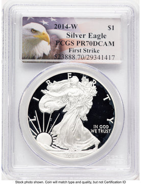 2014-W Proof Silver Eagle 1 oz FS Eagle Flag Label PCGS PR70 (778752145)