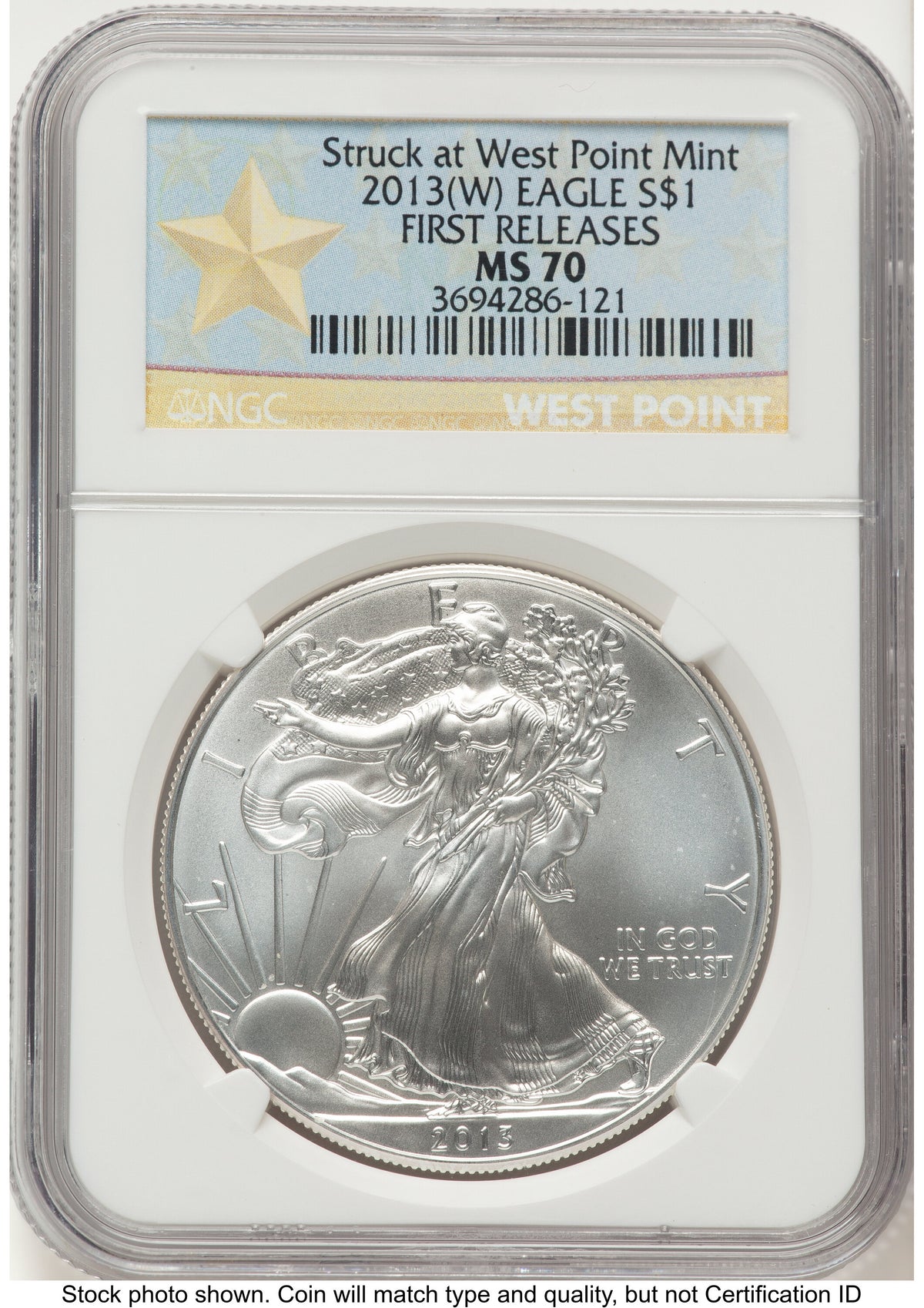 2013-(W) Silver Eagle FR West Point Star Label NGC MS70
