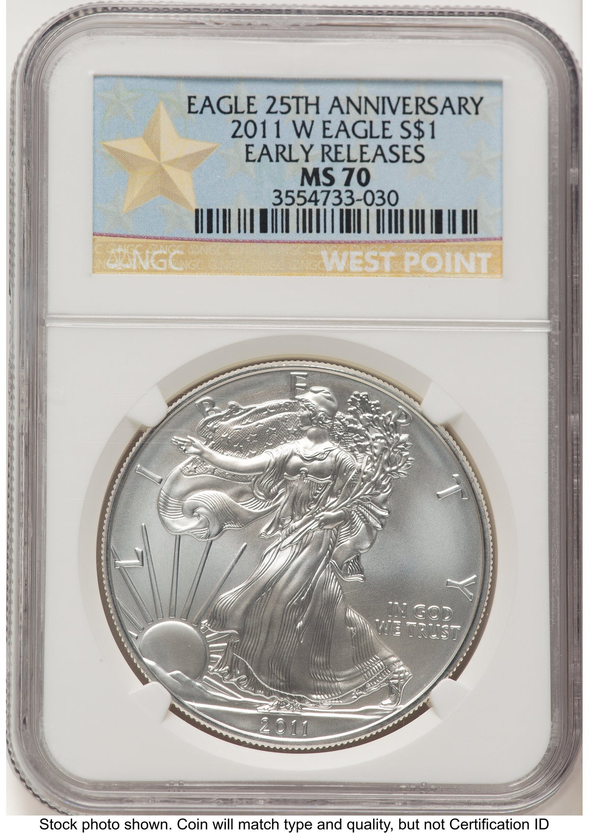 2011-W Burnished Silver Eagle 1 oz ER West Point Star Label NGC MS70