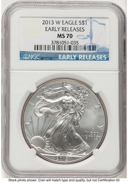 2013-W Burnished Silver Eagle 1 oz ER Blue NGC MS70
