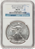 2013-W Burnished Silver Eagle 1 oz ER Blue NGC MS70