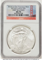 2013-(S) Silver Eagle FR San Francisco Bridge Label NGC MS70