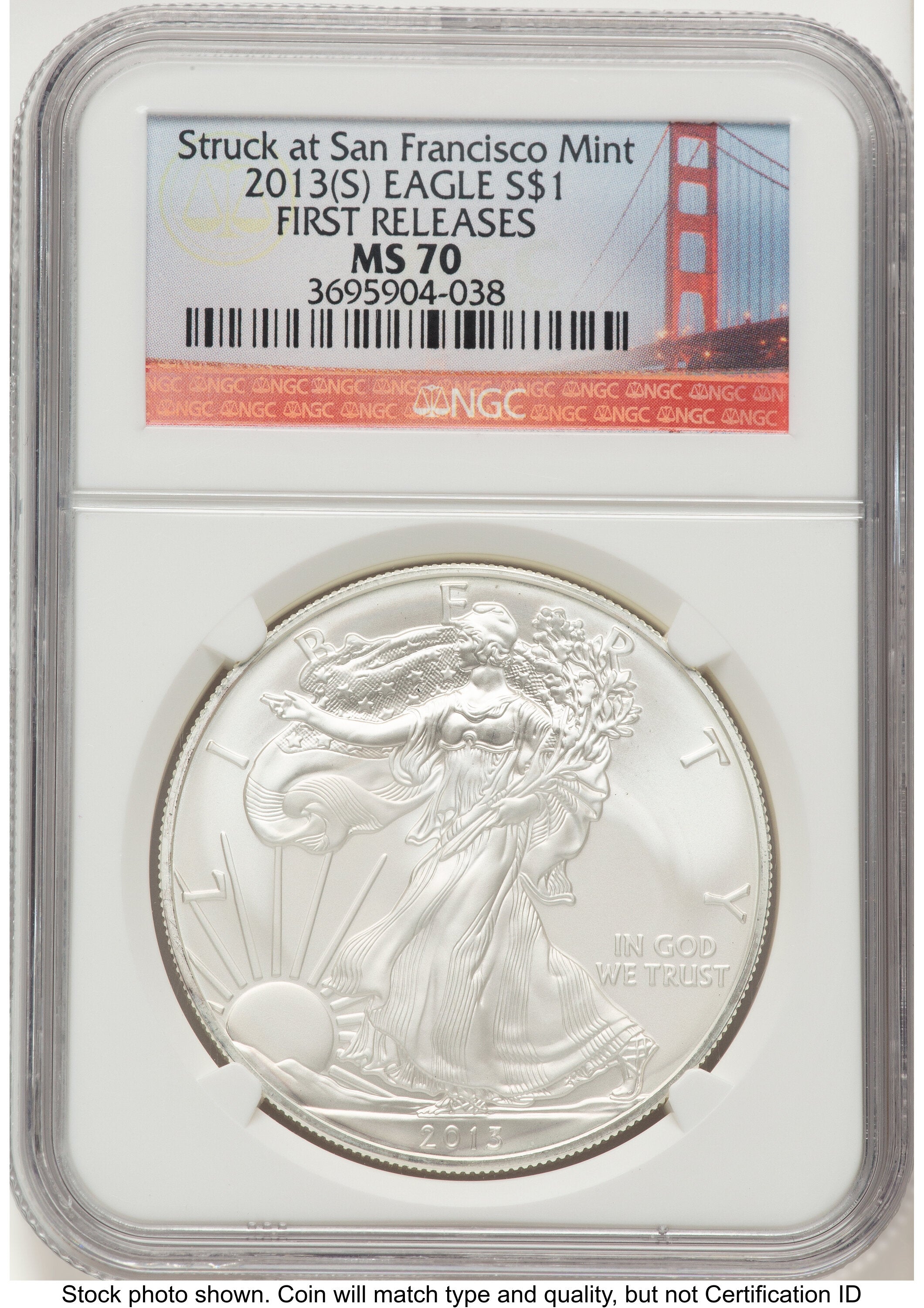 2013-(S) Silver Eagle FR San Francisco Bridge Label NGC MS70
