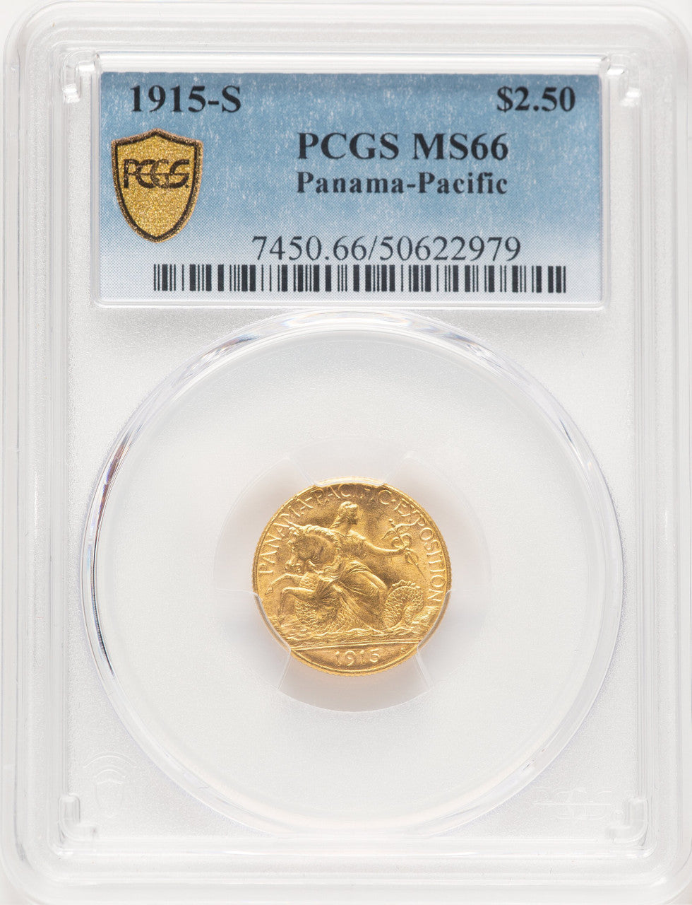 1915-S $2.50 Panama-Pacific Quarter Eagle Blue Gradient Commemorative Gold PCGS MS66 (778768002)