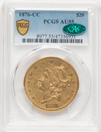 1876-CC $20 CAC Blue Gradient Liberty Double Eagle PCGS AU55