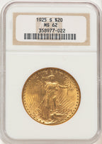 1925-S $20 Saint-Gaudens Double Eagle NGC MS62