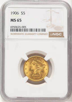 1906 $5 Liberty Half Eagle NGC MS65