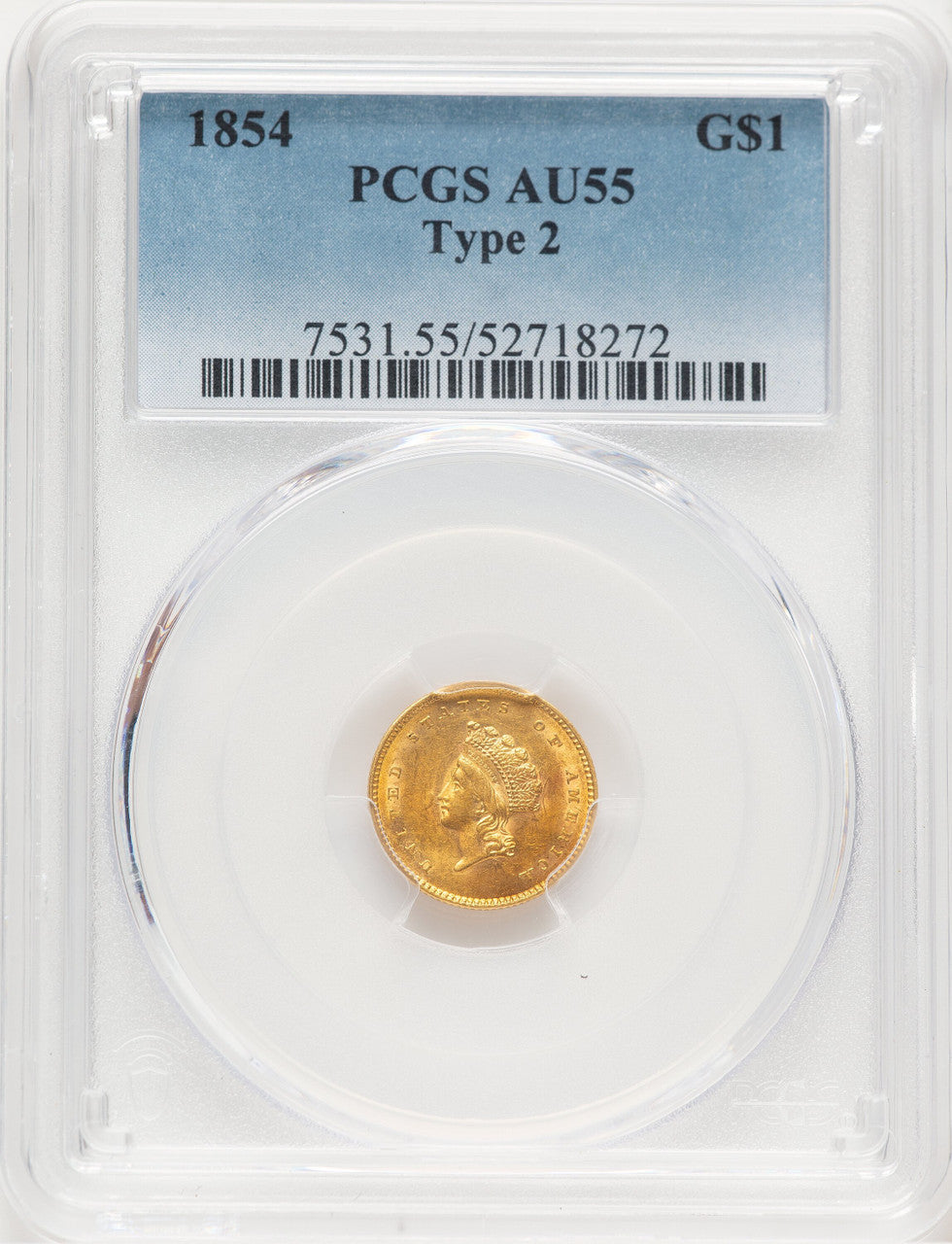 1854 G$1 Type Two Gold Dollar PCGS AU55 (778883016)