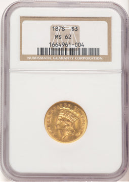 1878 $3 Three Dollar Gold Pieces NGC MS62 (778911002)