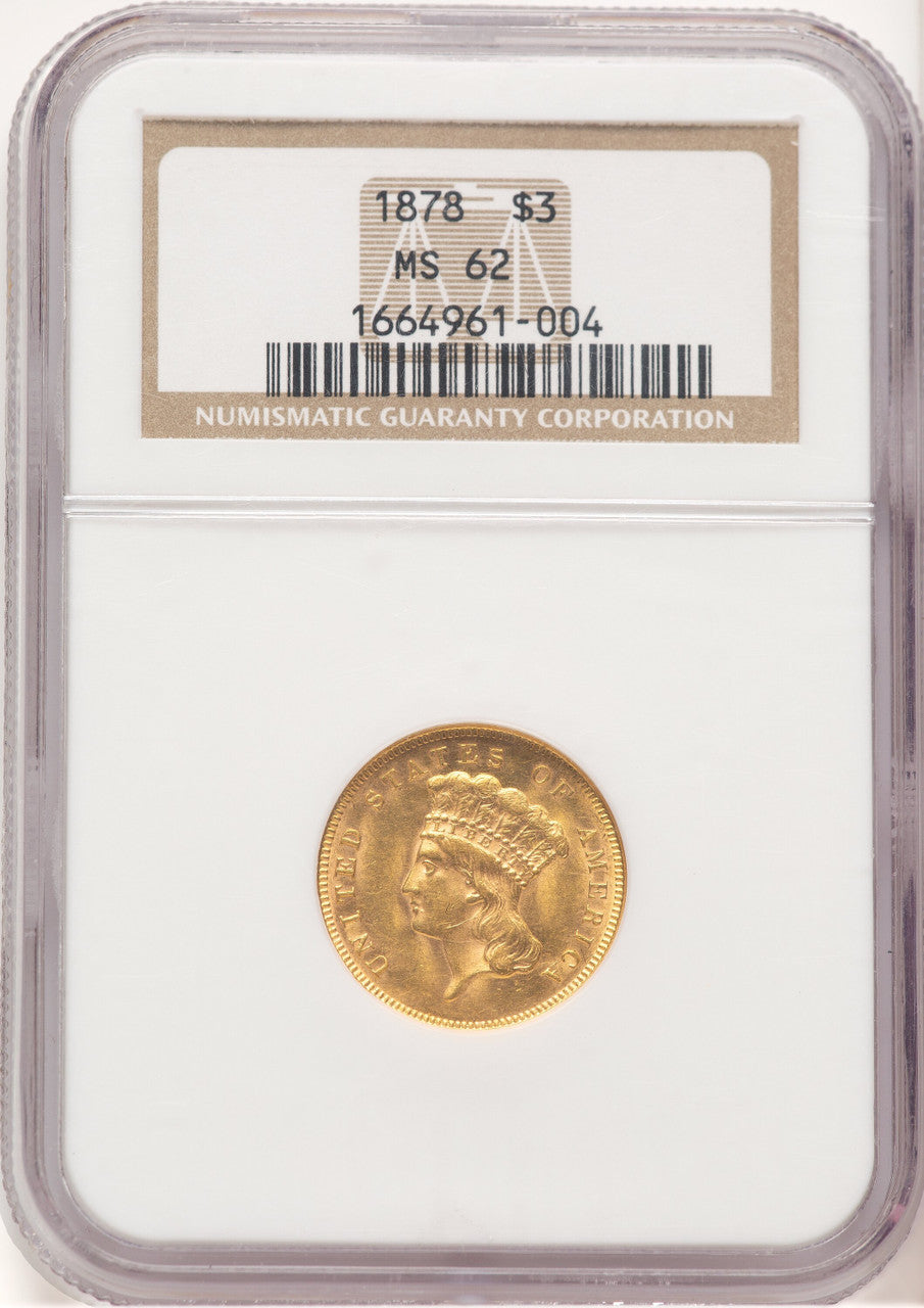 1878 $3 Three Dollar Gold Pieces NGC MS62 (778911002)