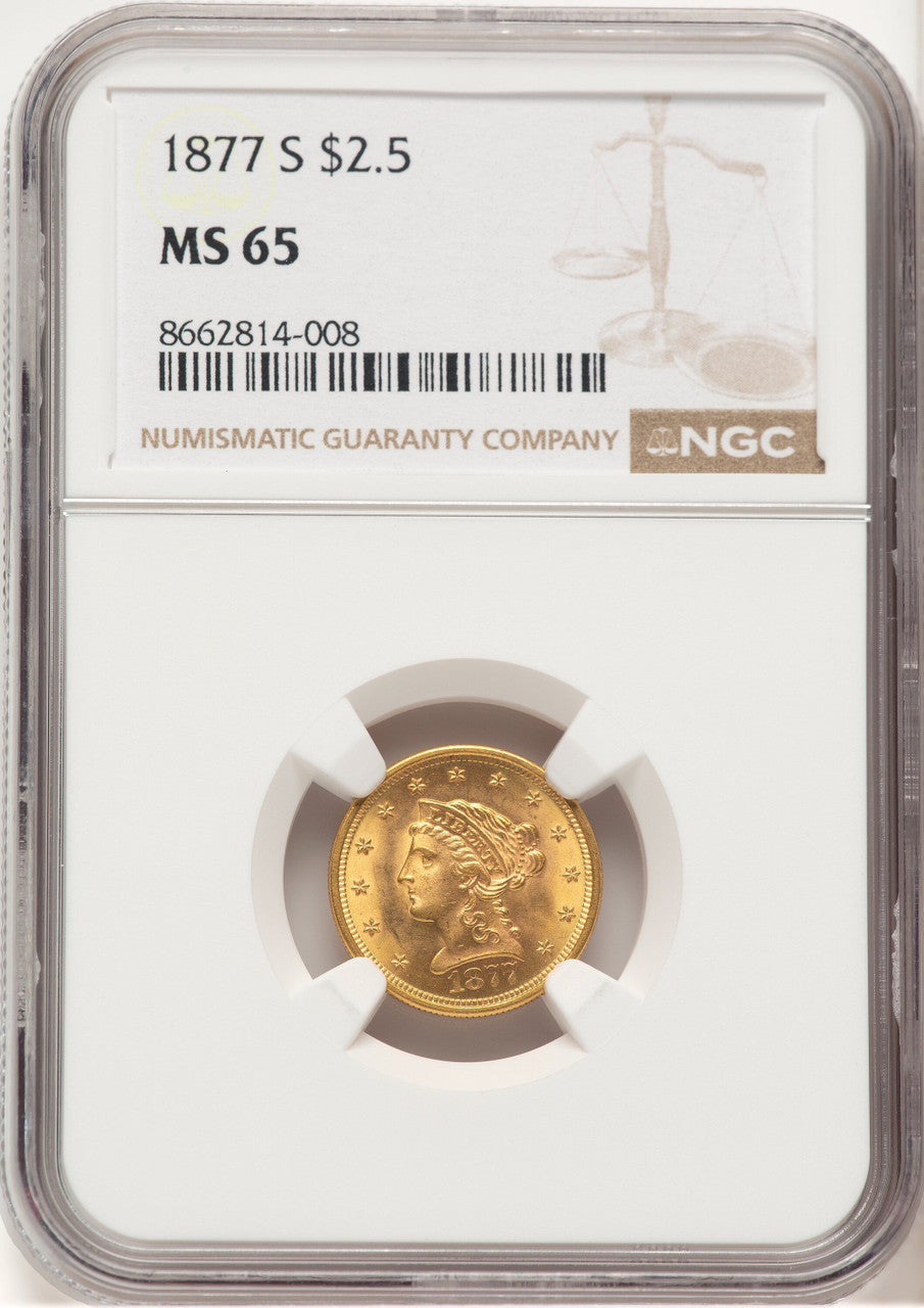 1877-S $2.50 Liberty Quarter Eagle NGC MS65