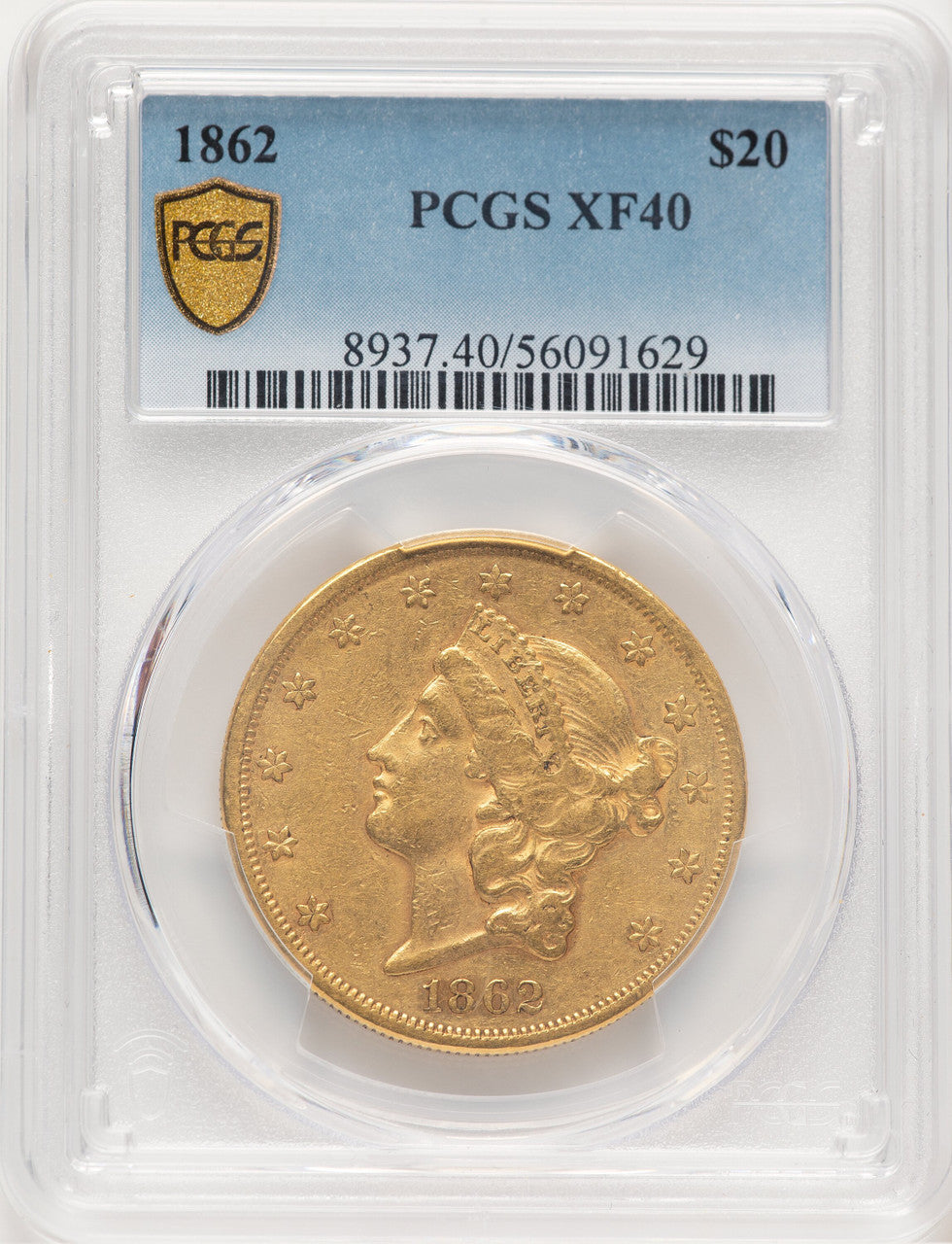 1862 $20 Liberty Double Eagle PCGS XF40
