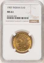 1907 $10 No Motto Indian Eagle NGC MS61 (778949003)