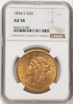 1854-S $20 Liberty Double Eagle NGC AU58
