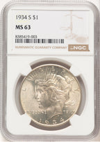 1934-S Peace Dollar NGC MS63