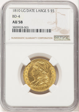 1810 $5 BD-4 Early Half Eagle NGC AU58