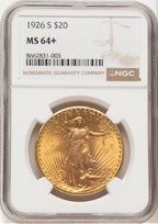 1926-S $20 Saint-Gaudens Double Eagle NGC MS64+ (778971027)