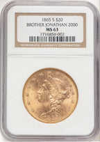 1865-S $20 Liberty Double Eagle NGC MS63 (778971049)
