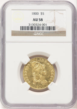 1800 $5 Early Half Eagle NGC AU58