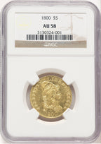 1800 $5 Early Half Eagle NGC AU58