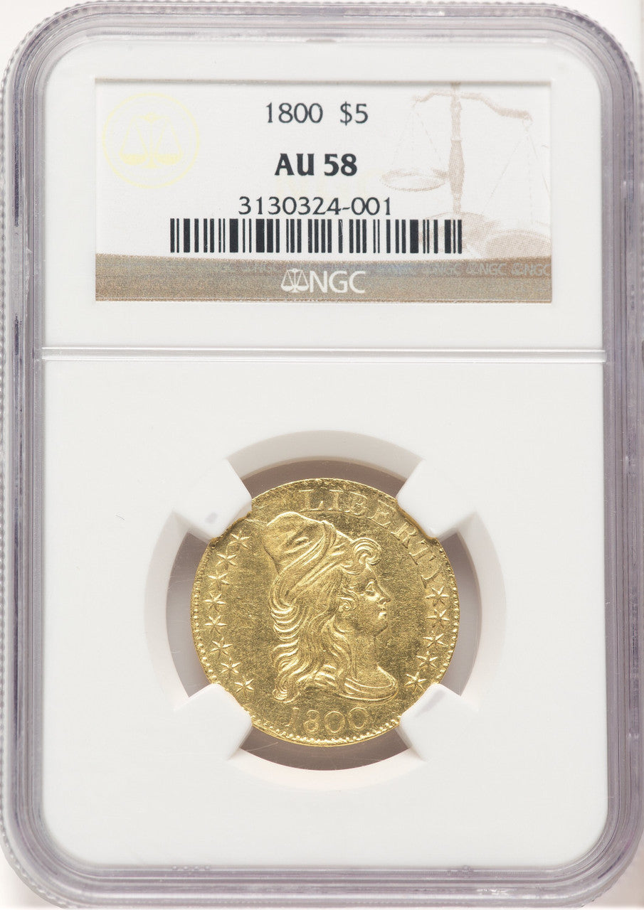 1800 $5 Early Half Eagle NGC AU58