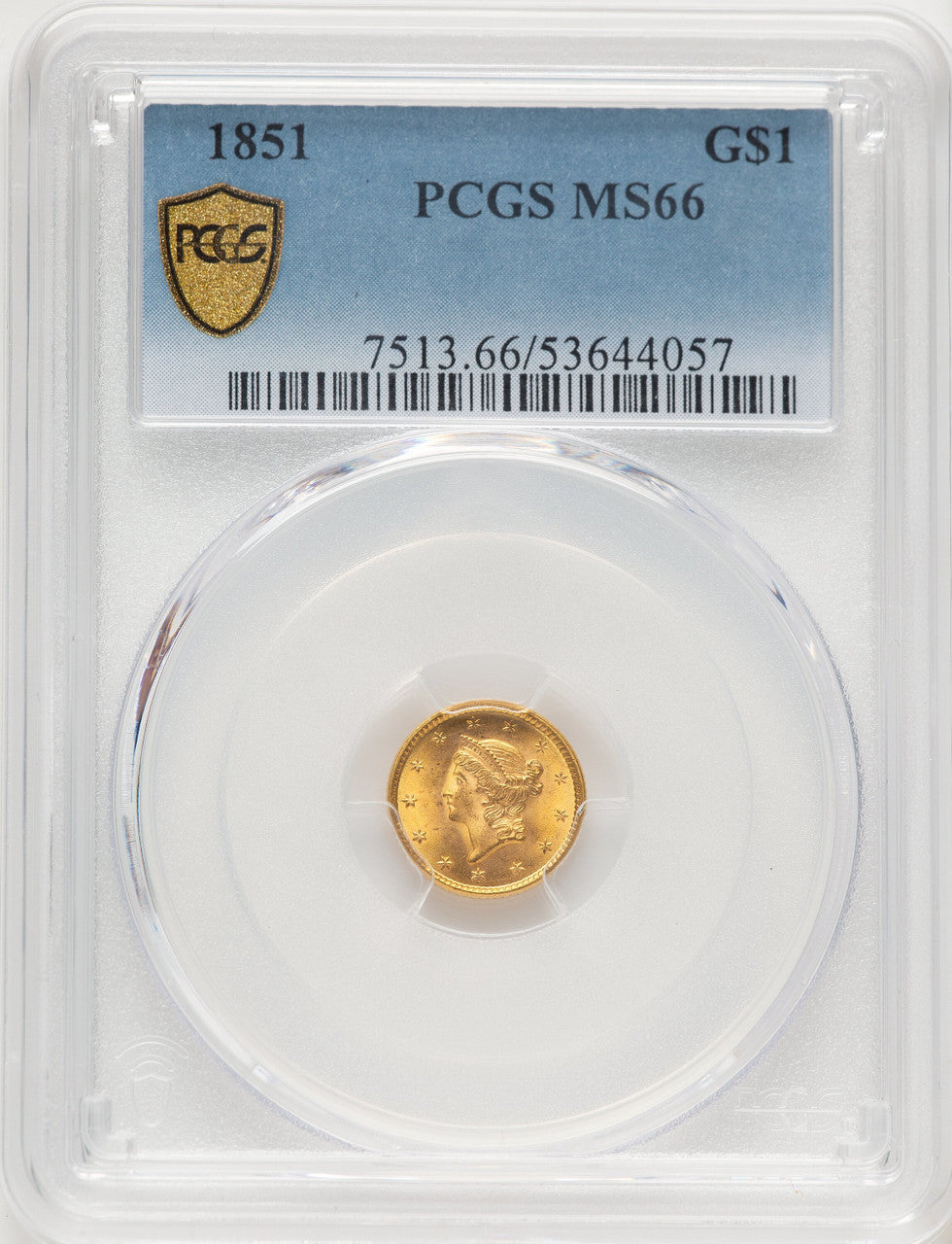 1851 G$1 Gold Dollar PCGS MS66
