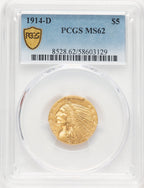 1914-D $5 Indian Half Eagle PCGS MS62