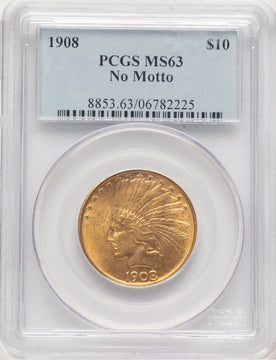 1908 $10 NO MOTTO Indian Eagle PCGS MS63 (778979006)