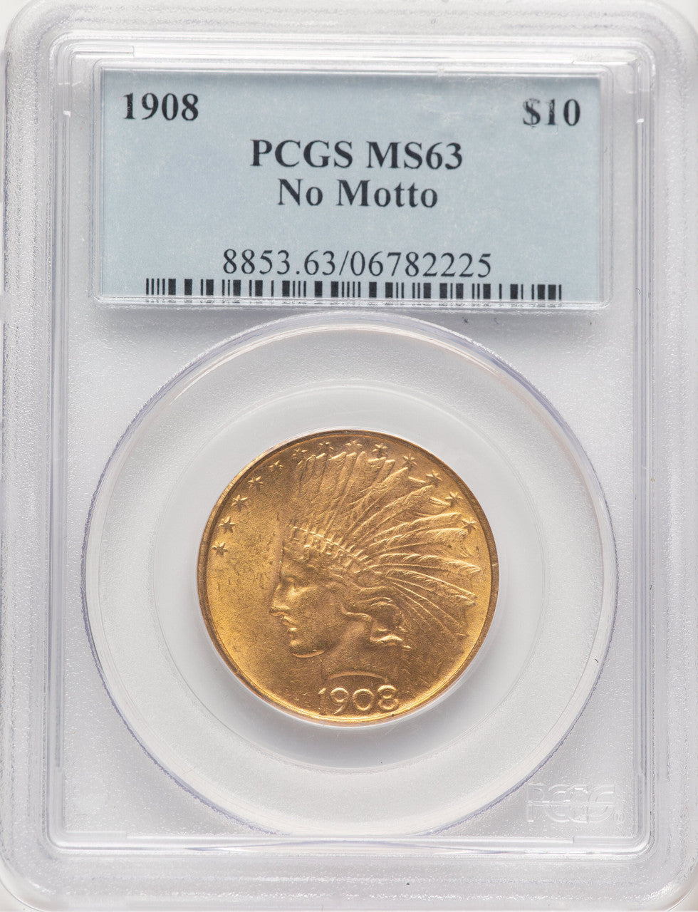 1908 $10 NO MOTTO Indian Eagle PCGS MS63 (778979006)
