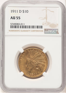 1911-D $10 Indian Eagle NGC AU55 (778979008)