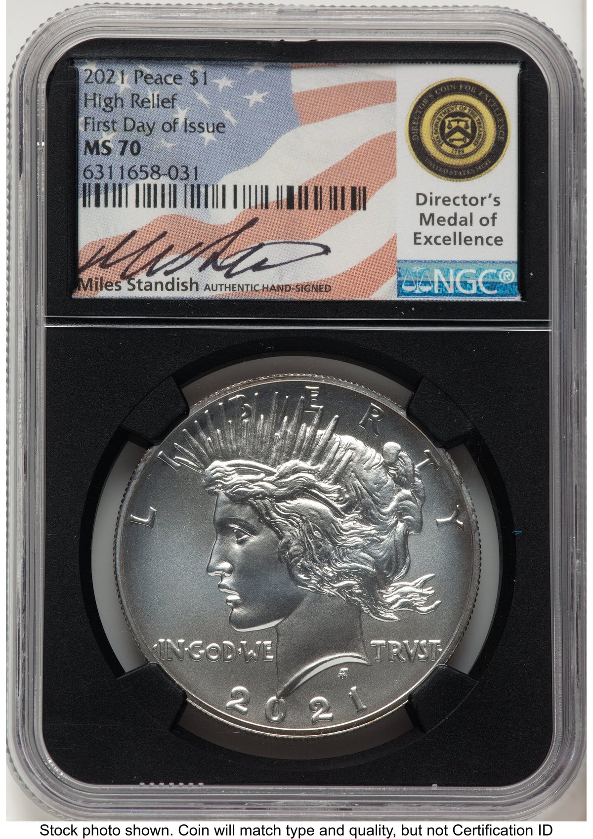 2021 6 Coin Morgan & Peace Dollar Set FDI Miles Standish NGC MS70