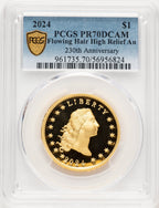 2024-(W) Gold 230th Anniversary Flowing Hair Blue Gradient PCGS PR70