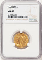 1908-D $5 Indian Half Eagle NGC MS65