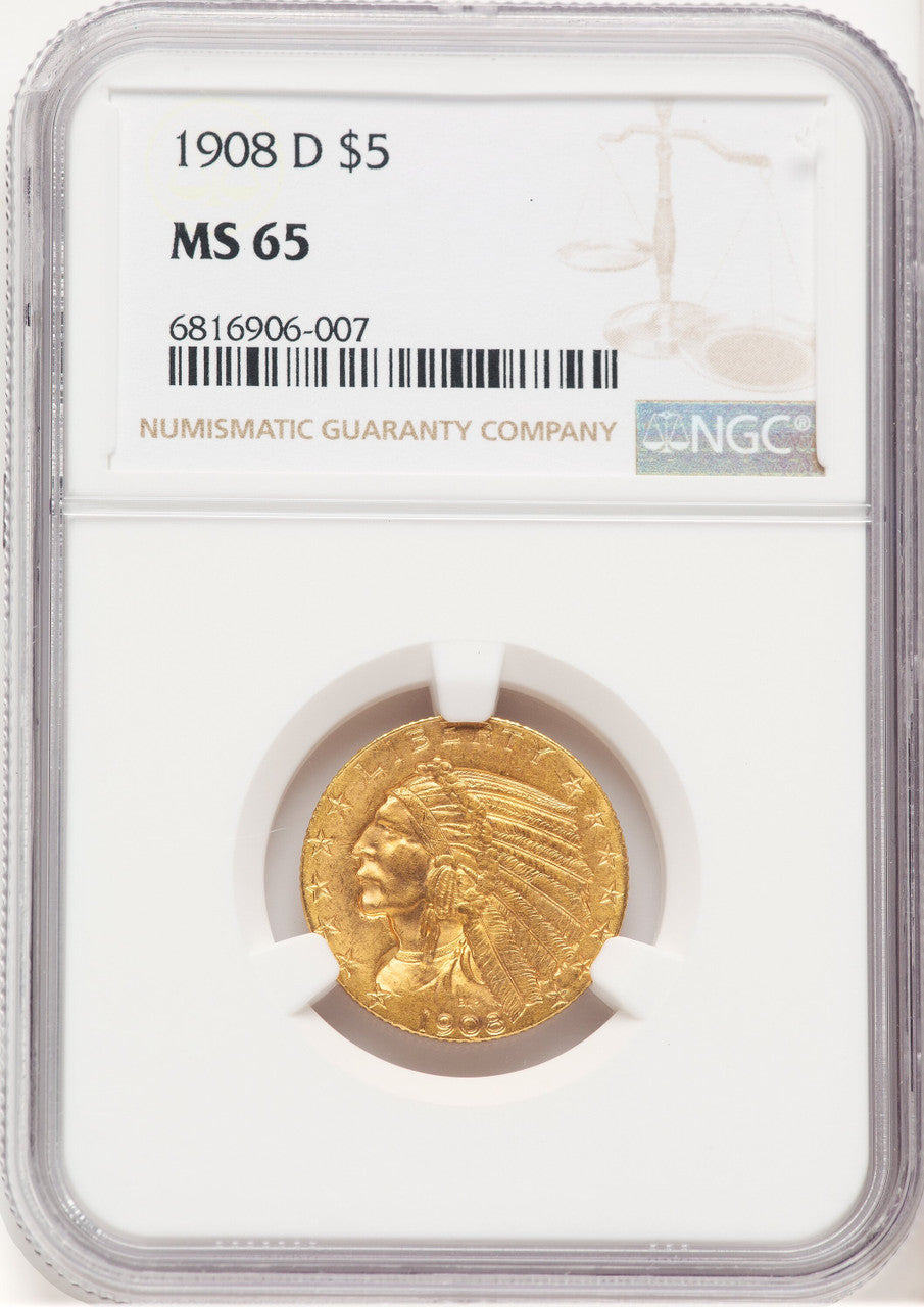1908-D $5 Indian Half Eagle NGC MS65