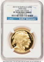 2015-W Proof Gold Buffalo 1 oz ER Blue NGC PF70