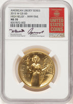 2015-W G$100 American Liberty High Relief Kenneth Bressett/Jeff Garrett Red Book NGC MS70
