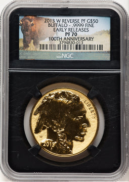 2013-W Reverse Proof Gold Buffalo 1 oz ER Bison Label NGC MS70